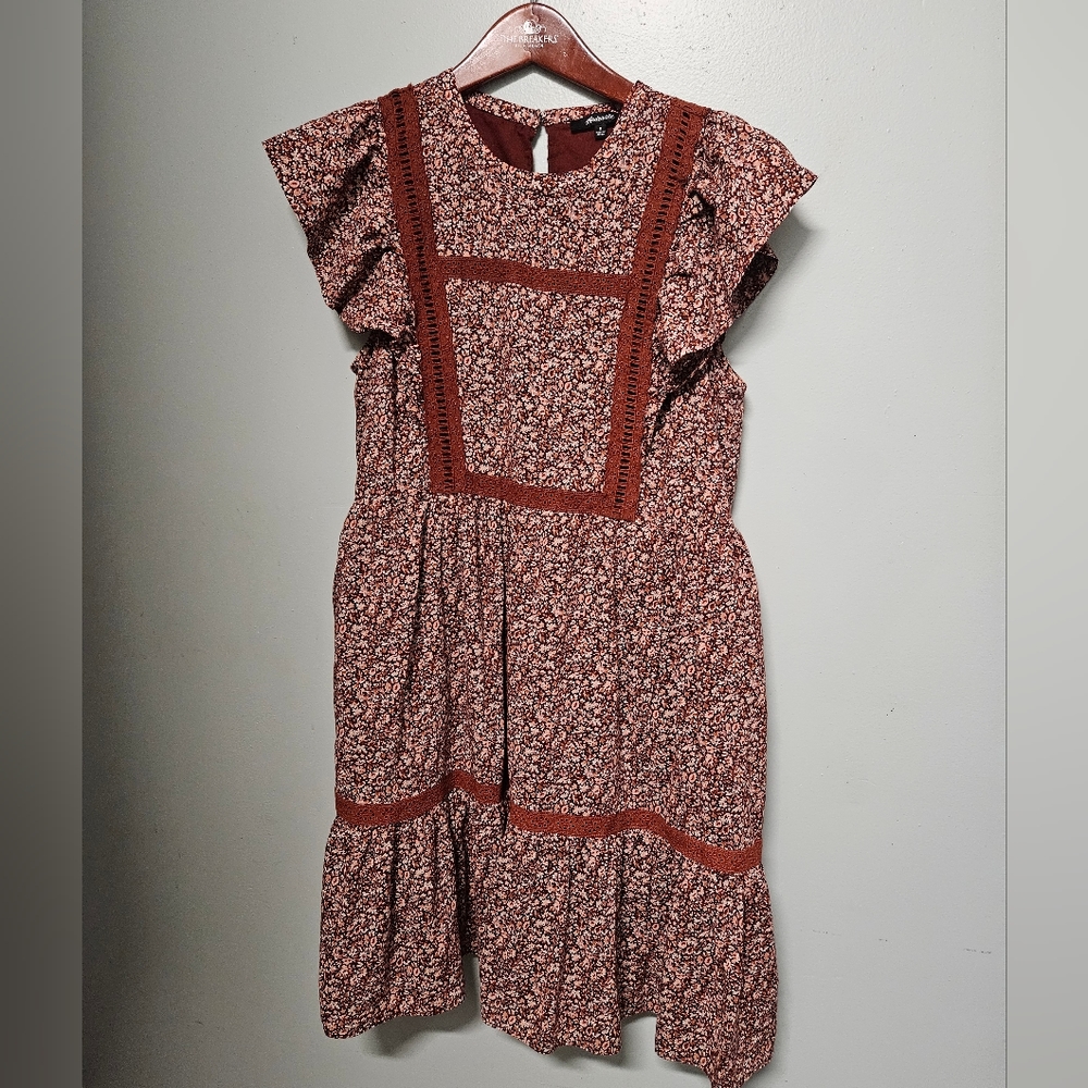 Madewell Floral Midi Dress in Brown and Cream